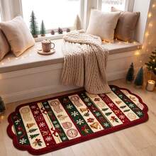 1pc, Washable Non-Slip Christmas Red & Green Patchwork Faux Wool Decorative Rug, Non-Slip Bottom With Soft & Delicate Surface Touch, Christmas Elements Red & Green Patchwork With Decorative Patterns, Bell, Snowflake, Christmas Tree And Other Christmas Element Combination Design, Suitable For Bedroom Bedside, Living Room Corner, Study, Hallway, Kitchen And Other Living Scenes, Christmas Scene Decoration Item, Christmas Gift, Rugs, Carpet, Christmas Rug, Christmas Gift/Decor, Rugs Living Room, Bedroom Rug, Carpet Living Room, Kitchen Mat, Kitchen Rug, Hallway Runner, - Multicolor - View 2
