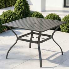1 Mesa de Comedor Exterior Cuadrada de 37 Pulgadas para 4 Personas, Mesa de Patio de Metal con Revestimiento Electrónico, Agujero para Paraguas de 1.5 Pulgadas, Estructura Resistente para Jardín, Terraza y Exteriores - Negro - Ver 1
