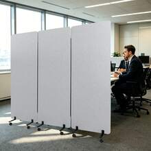 SENDERPICK 3-Panel Portable Office Divider For Room Partition Room Divider Sound-Repellent Privacy Panel With Wheels - Light Grey - View 6
