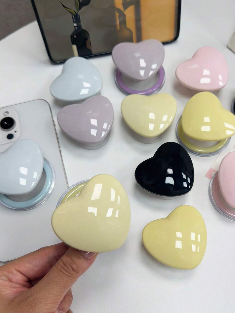 1pc INS Heart-Shaped Phone Stand, Desktop Foldable Portable Airbag Phone Holder, Compatible With Android & Apple 11 Pro Max/12 Pro Max/13 Pro Max/14 Pro Max/15 Pro Max/16 Pro Max/17 Pro Max/18 Pro Max - Multicolor - View 1