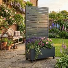 Galvanized Steel Screen Planter With Wheels, Movable Metal Raised Garden Bed, Privacy Partition Trellis, Suitable For Courtyards, Balconies, And Terraces - Grey - View 5