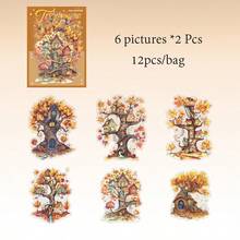 12pcs Creative Forest Library Theme Stickers, Vibrant Colors & Exquisite Illustrations, Multi-Functional Scrapbook Stickers For Decorating Art Journals, Card Making, Handmade Art DIY Stickers, Holiday Gift - Sticker - View 11