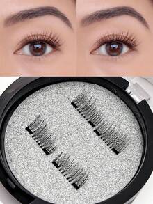 1 Pair Magnetic False Eyelashes, Half-Piece Design, No Glue Needed, Short Magnetic Lashes, Natural Cat Eye Effect, Reusable, Suitable For People With Droopy Eyelids, Suitable For Makeup Bloggers, Suitable For Weddings, Music Festivals And Other Occasions - Black - View 3