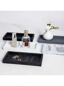 2/1pc Modern Rectangular Vanity Tray, Non-Slip Aromatherapy Tray, Bathroom Countertop Decor Storage Tray, Suitable For Vanity, Sink, Kitchen Countertop, Bathroom Countertop, Sink, Vanity, Kitchen Countertop, Can Hold Fragrance, Candles, Soap, Hand Wash Bottles And Jewelry, Clean Rectangular Shape, Smooth Texture, Fits Modern Home Decor Style, Adds Elegant Charm - Multi-color - View 2