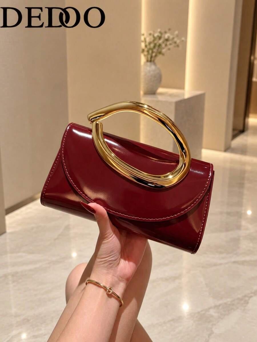 Dedoo 1件時尚金屬裝飾迷你手拿包，優雅亮面金屬條紋設計，奢華風格女款，適合晚宴、婚禮、舞會