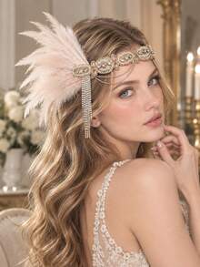 Women's 1920s Style Feather Headband, Beaded Rhinestone Hair Accessory, Chain Tassel Vintage Hair Hoop, Suitable For Wedding Party, Halloween Costume, Prom - Multicolor - View 11