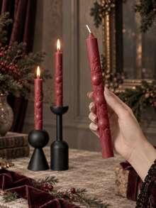 1pc Vintage Red Embossed Tapered Candle With 3D Fruit And Leaf Pattern, Creating Romantic Christmas Winter Atmosphere, Suitable For Holiday Decoration, Elegant Gift, Candlelight Dinner And Party, Adding Warmth To Home Decor For New Year Season - Multiple Styles - View 7
