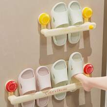 1pc Dopamine Suction Cup Towel Rack, Wall-Mounted Home Bathroom, No Drilling Required, Can Store Slippers, With Towel And Slipper Hooks - Multicolor - View 5