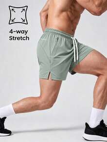 Men's Sports Shorts, Quick-Dry Breathable Drawstring Elastic Waist Running Fitness Shorts, Beach Basketball Shorts, Color Block Design Summer - Mint Green - View 2