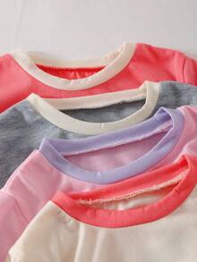Girls Casual Short Sleeve T-Shirt Heart Bow Cherry Print Top 4pcs Set - Multicolor - View 9