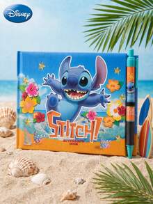 Monogram Disney 1SET  Officially Licensed Stitch Autograph Book, Tropical Hibiscus Notebook With Pen, Blue Orange Theme, Stationery Gift For Fans - Multicolor - View 1