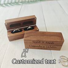 1pc Personalized Wedding Ring Box, Customized Mini Small Double Compartment Wooden Ring Box, Ring Bearer Box, Slim Unique Ring Storage Box, Proposal Ring Box, With Magnetic Attachment, Suitable For Modern Rustic Wedding, Anniversary Gift, Unique Gift - Multicolor - View 12