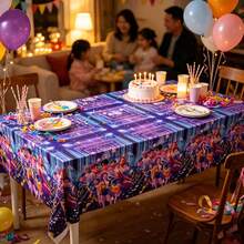 1pc Cartoon Character Theme Tablecloth, Christmas Decoration Set, Tablecloth, Party Happy Birthday Decoration, Yard Use, Room Decor, Perfect For Birthday Parties And Holiday Gatherings. Best Party Gift For Friends And Couples - Multicolor - View 1