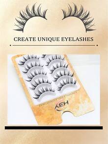5 Pairs Wet Manga Anime Strip False Eyelashes, Spiky Wet Wispy Cat Eye Lashes, Natural Layered Fluffy Fake Lashes, Reusable Eye Makeup Lashes For Cosplay Halloween Daily Party - Gold - View 3