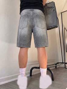 Men's Cotton Denim Shorts With Pockets, Summer Streetwear Fashion Versatile - Dark Grey - View 2