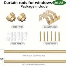 1PC Gold Shower Curtain Rod, 1 Inch Diameter Heavy Duty Modern Adjustable Telescoping Curtain Rods, End Caps Feature A Layered Design, Suitable For Bedroom, Bathroom And Multi-Scene Use - Gold-1pc - View 8