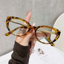 Cat Eye Clear Lens Eyeglasses For Women, Retro Full Rim Frame With Gold Temple Decor, Non-Prescription Fashion Eyewear For Daily Office - Multicolor - View 3