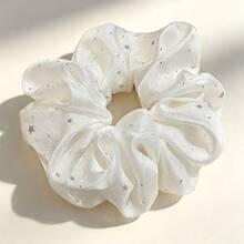 1pc White Satin Scrunchie With Polka Dot Pattern, Shiny Elegant Hair Accessory For Loose Ponytail, Autumn - Multicolor - View 3