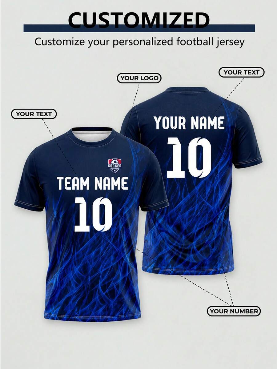 One Japanese Football Jersey. Customizable Sports Shirt. Can Add Team Logo. Men's Customizable Jersey. - Blue - View 1