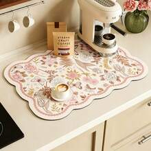 [New Thickened]Kitchen Dish Drying Mat, Dining Table Mat, Absorbent Countertop Mat, Dish Drying Mat, Bowl & Plate Drying Mat, Thickness 3.6mm - Pink Floral - View 1