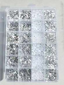 24-Grid Mini White Small Flat-Bottom Mixed Asymmetrical Nail Art Rhinestones - White - View 9