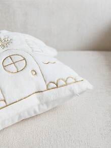 1pc Christmas Gold House Embroidered Shaped Pillowcase, Suitable For Indoor Decoration, Christmas Decoration, All Season Pillowcase, Without Insert - Gold - View 9