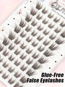 60pcs Black & Brown Self-Adhesive False Eyelash Clusters, Natural Look, DIY Eyelash Extension, Cartoon Style, Easy To Use, Suitable For Beginners, For Home, Travel, Party, Glue-Free False Eyelashes - C - View 5