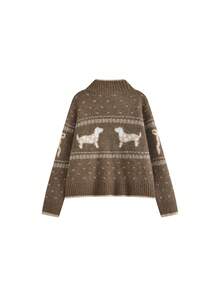 Cardigan Kasual Wanita Motif Anjing untuk Sehari-hari - Cokelat - View 6