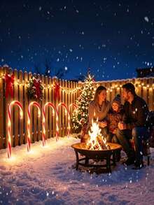 Christmas Candy Cane Solar String Lights, Waterproof Solar LED Ground Stake Lights, Auto Charging, 8 Hours Working Time, 8 Flashing Modes, Cute Candy Cane Shape, Suitable For Yard, Flower Bed, Pathway, Porch And Christmas Party Decoration - Multicolor - View 3