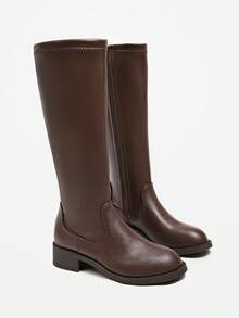2025 New High-Top Elastic Mid-Heel Versatile Knee-High Thick Sole Riding Boots For Women - Brown - View 8