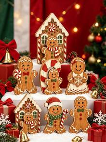 Vintage Distressed Gingerbread Man Figurine, Farmhouse Style Christmas Tabletop Decor, Suitable For Home Holiday Fireplace Mantel Display - A - View 7