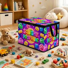 1PC SQUISHY PROP HUNT Colorful Squishy Pattern Under-Bed Storage With Zipper Flip Cover Foldable Storage Box - Suitable For Book Organization, Under-Bed Storage, Car Trunk Storage, Cosmetics, Hair Styling Tools, Toy Storage, Student Back To School Storage, Office, Home Organization, Clothing, Blankets, Daily Items Large Capacity Storage. - A - View 1