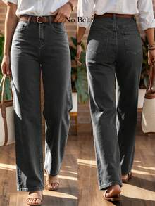 Women's High Waist Loose Wide Leg Jeans In Washed Grey Stretch Fabric - Grey - View 1