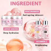 GSWP 4pcs Sakura Skincare Set, Terdiri dari Krim dan Serum, Memberikan Hidrasi Siang dan Malam. Formula Bebas Alkohol dan Hipoalergenik Memberikan Kelembapan Mendalam Tanpa Rasa Lengket, Cocok untuk Semua Jenis Kulit. - Set Perawatan Kulit - View 6