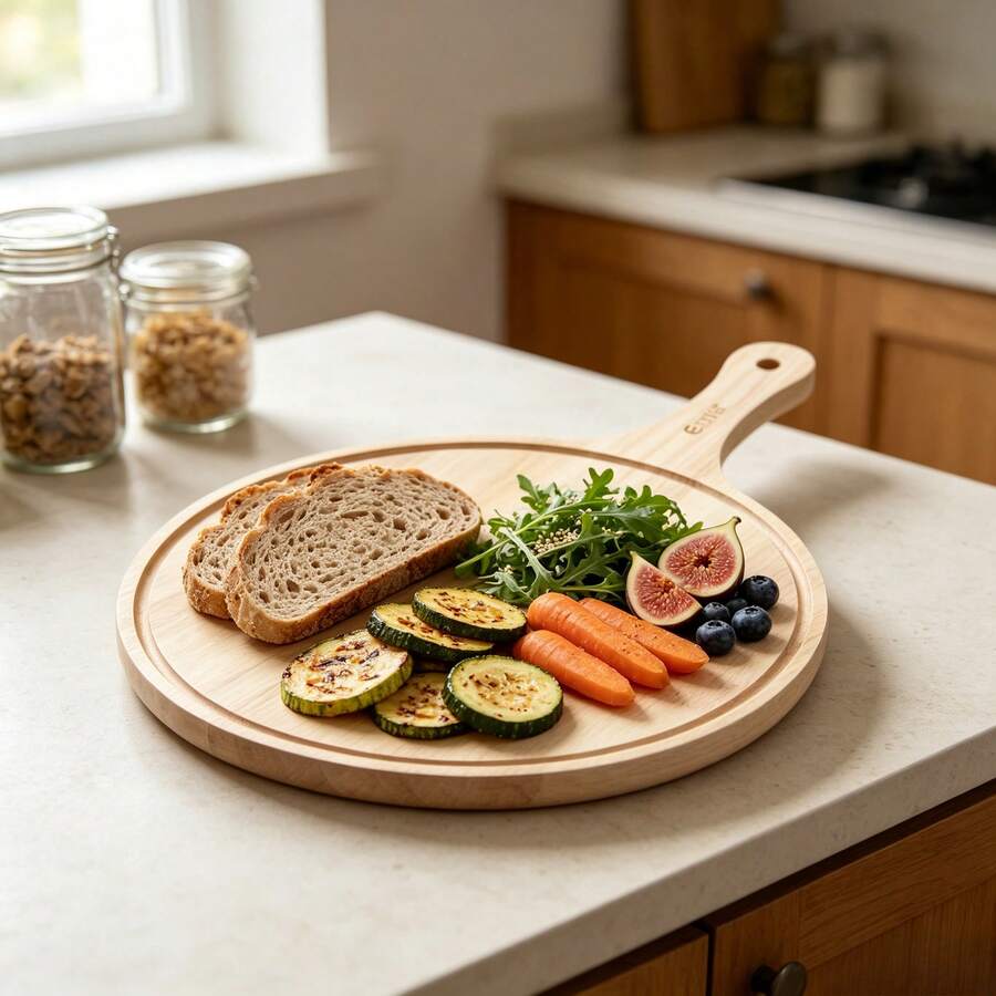 7‑14 Inch Home Round Wooden Pizza Board With Handle, Baking Serving Tray, Hanging Cutting Board For Bread Fruit Cheese - View 1
