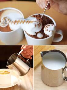 Coffee Latte Art Pitcher, Milk Frothing Cup, Stainless Steel Milk Pitcher With Scale Line, Silver, 11.83oz Or 20.29oz, Suitable For Milk Foam And Coffee, Ideal For Home Or Cafe Use, Reusable And Versatile - Multicolor - View 6