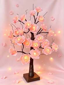 1PC 24LED 60CM Pink Rose Tree Lamp USB & 3AA Battery Operated Table Light For Christmas New Year Bedroom Home Decor - Yellow - View 3
