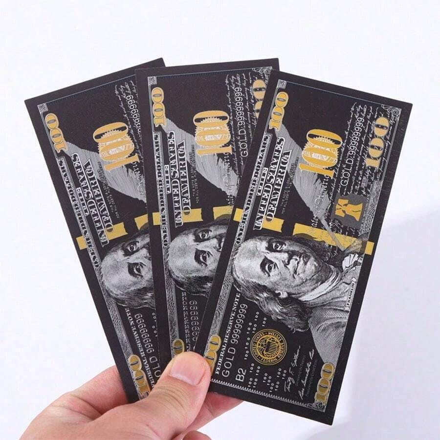 2026-1pc Black & Gold 100 Amount Gold Foil Currency Commemorative Coin, Double-Sided Colorful Dollar Commemorative Card - Birthday Gift - Graduation Gift - Halloween Gift - Christmas Gift - Gift - Multicolor - View 1