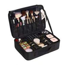 Large-Capacity Professional Cosmetic Case, Can Be Attached To A Trolley Case, Multi-Functional Single-Shoulder And Double-Shoulder Makeup Artist Cosmetic Storage Box, Beauty And Nail Art Storage Box - Black - View 2