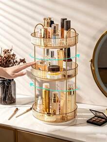 Kệ đựng mỹ phẩm xoay 360°, hộp đựng dưỡng da trong suốt dung tích lớn cho bàn trang điểm, hộp đựng nước hoa, kệ sắp xếp mỹ phẩm, 1 cái, đồ dùng thiết yếu tựu trường - Rượu sâm banh - Xem 1