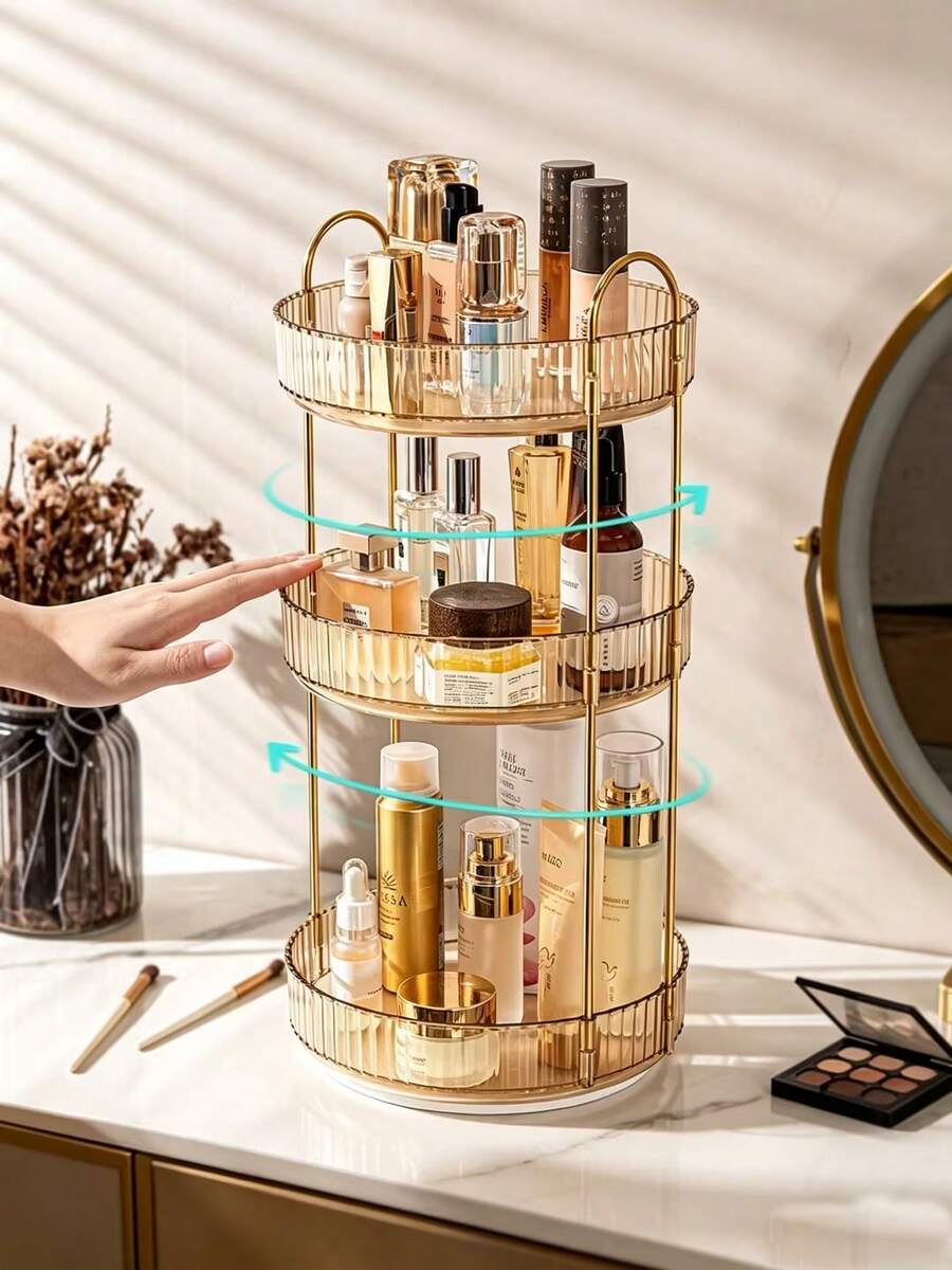 Kệ đựng mỹ phẩm xoay 360°, hộp đựng dưỡng da trong suốt dung tích lớn cho bàn trang điểm, hộp đựng nước hoa, kệ sắp xếp mỹ phẩm, 1 cái, đồ dùng thiết yếu tựu trường - Rượu sâm banh - Xem 1