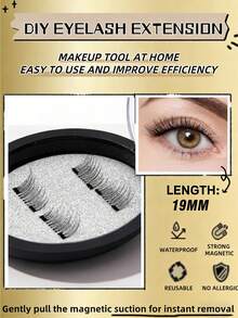 1 Pair Magnetic False Eyelashes, Half-Piece Design, No Glue Needed, Short Magnetic Lashes, Natural Cat Eye Effect, Reusable, Suitable For People With Droopy Eyelids, Suitable For Makeup Bloggers, Suitable For Weddings, Music Festivals And Other Occasions - Black - View 2