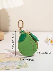 CHARM INFINITE Sweet 3D Pear Design Keychain Wallet, PU Leather Mini Zipper Coin Purse, Lightweight Portable Mini Storage Pendant, Fashion Bag Charm, Suitable As Holiday Birthday Gift For Girls - Green - View 5