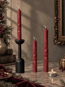 1pc Vintage Red Embossed Tapered Candle With 3D Fruit And Leaf Pattern, Creating Romantic Christmas Winter Atmosphere, Suitable For Holiday Decoration, Elegant Gift, Candlelight Dinner And Party, Adding Warmth To Home Decor For New Year Season - Multiple Styles - View 10