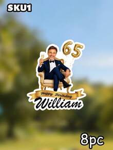 8/16/24pc Custom Photo & Text Birthday Cutout Banner, Personalized Name Age Face Photo Garland, Milestone 65th Birthday Party Decor, Custom Face Cutout Birthday Banner - Gold - View 8