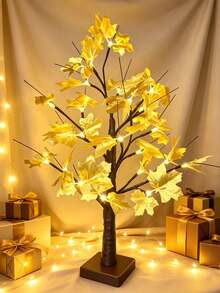 1PC 24 LED 60CM Dual Red/Gold Maple Tree Light USB + 3 AA Battery Dual Power Supply Bedroom Romantic LED Atmosphere Decorative Flower Light - Yellow - View 6