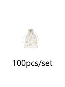 100件/50件/組聖誕雪花印花歐根紗抽繩禮品袋，紅銀色網紗收納袋，聖誕派對伴手禮包裝袋 - 彩色 - 查看 15