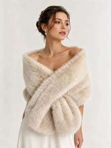 1pc Women's Versatile Faux Fur Shawl, Suitable For Autumn/Winter, Wedding Dress, Scarf - Multicolor - View 9