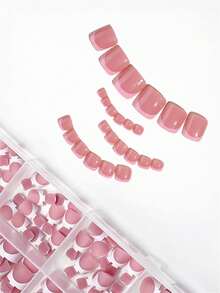 60pcs Matte Pink Square False Toenails, Pink French Square False Nails, Full Coverage Pink Nail Art Toenail Tips - Multicolor - View 9