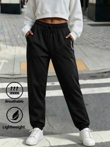 Women's New Jogger Sweatpants, Drawstring, Elastic Waist, Printed Design, Suitable For Street, Home Leisure, Outdoor Sports, All-Season Wear - Black - View 4